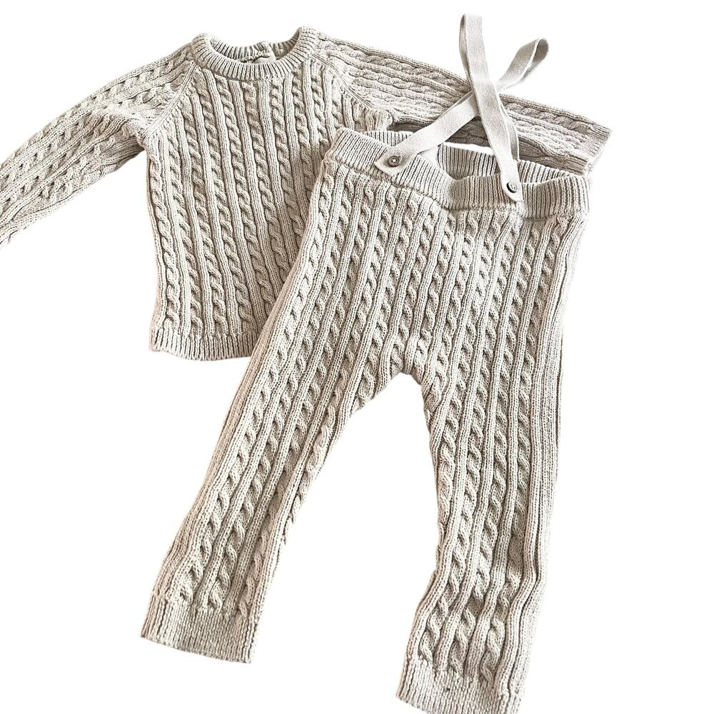 George Boys Ecru Neutral Cable Knit Sweater Matching Set Outfit Size 9-12 months